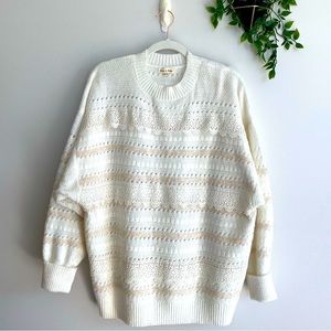 Aaron & Amber Lace Knit Oversized White Striped Sweater White & Cream NWOT S/M